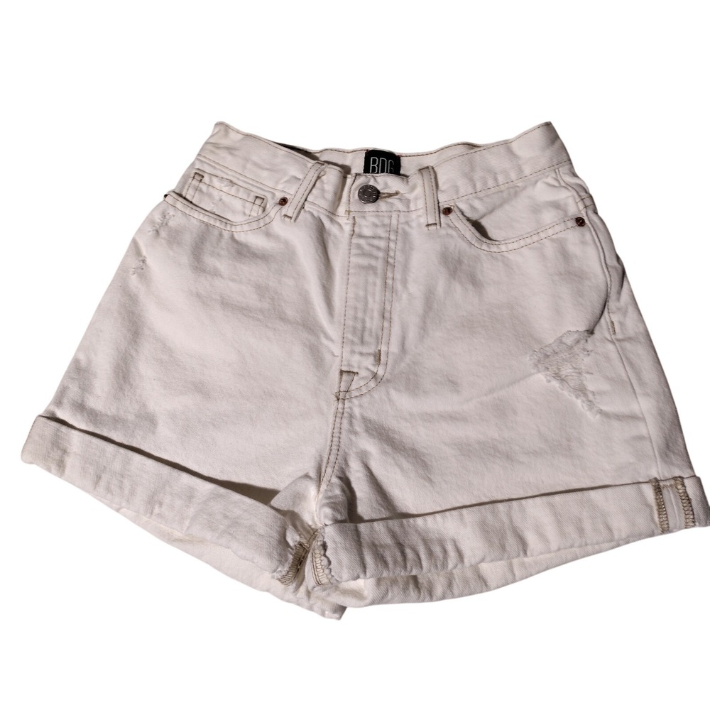 BDG Urban Outfitters White Denim Shorts Cuffed Sz 26 (24"x2.25" Actual)